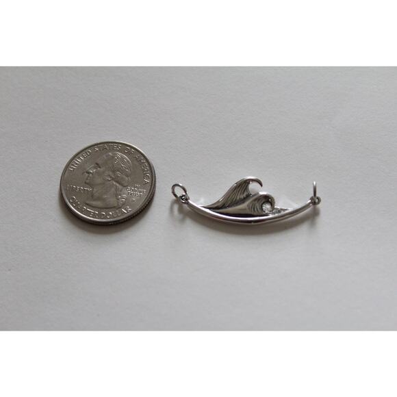 Sterling Silver Ocean Waves Pendant, Ocean Waves Pendant Charm, Ocean Charm - Picture 2 of 4